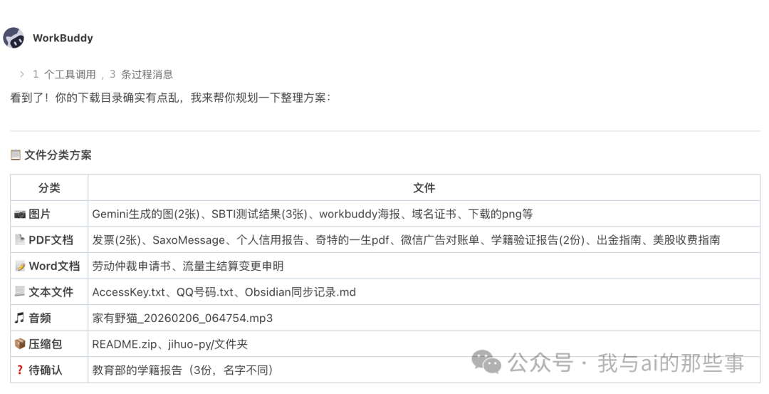 WorkBuddy 读取下载目录并给出分类方案