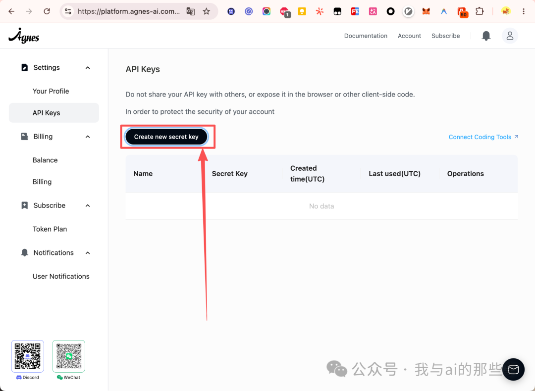 API Keys 页面
