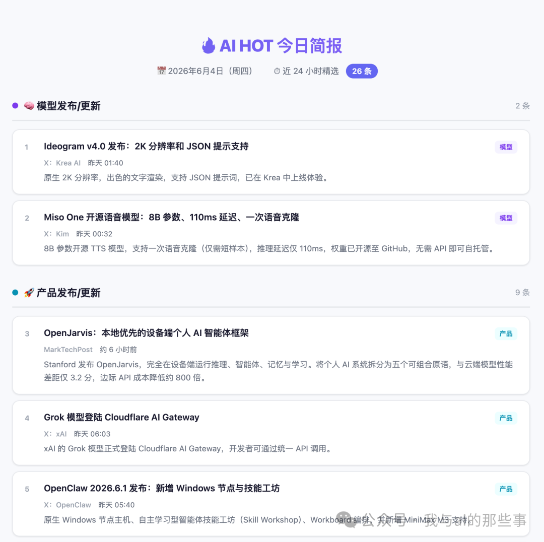 AI HOT 简报页面